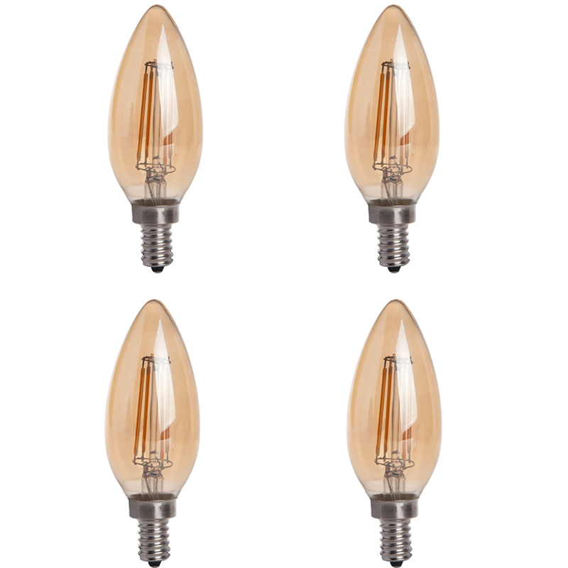 Gold Tint B10 E12 4W LED Vintage Antique Filament Light Bulb, 40W Equivalent, 4-Pack, AC100-130V or 220-240V
